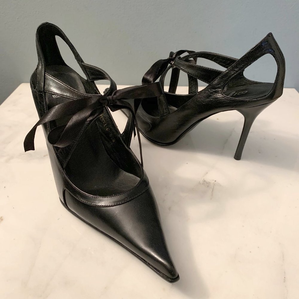 Black Leather Cutout Heels